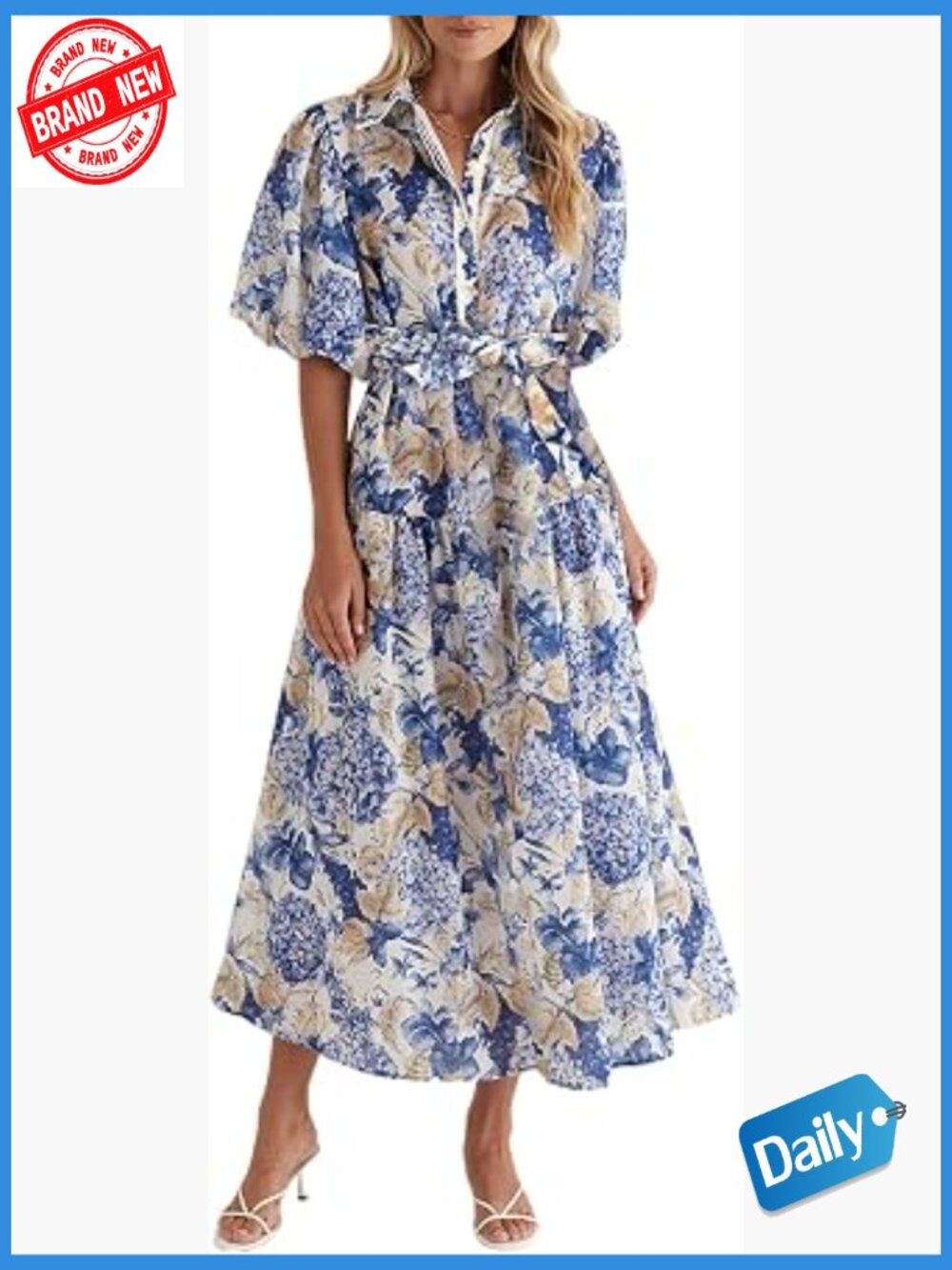 Floral Maxi Wedding Guest Dress V-Neck Puff Sleeve Flowy Summer